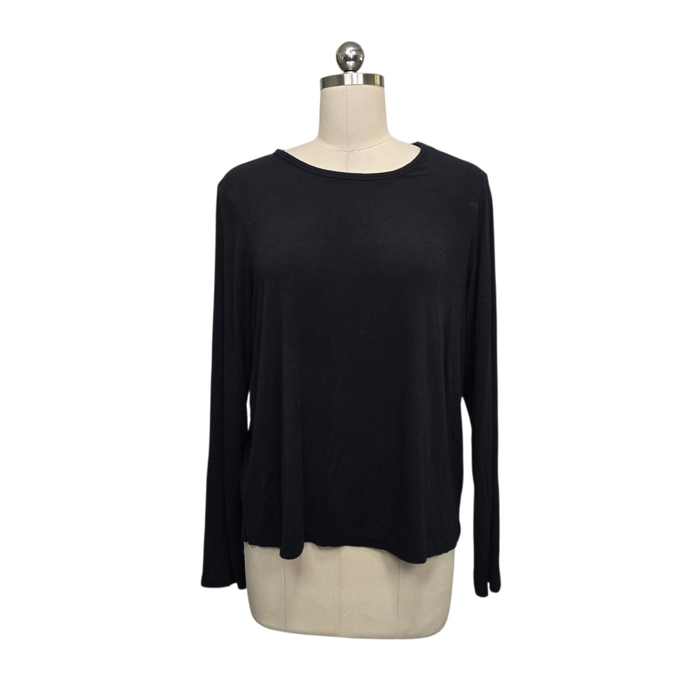 Cozy Earth Womens Black Ribbed Bamboo Viscose Long Sleeve Top Size Medium